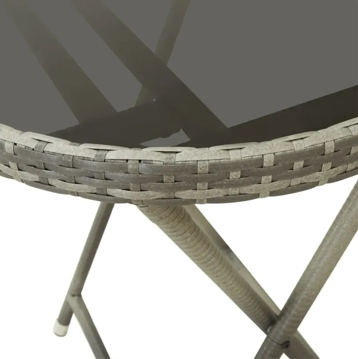 vidaXL Tea Table Gray 23.6" Poly Rattan and Tempered Glass