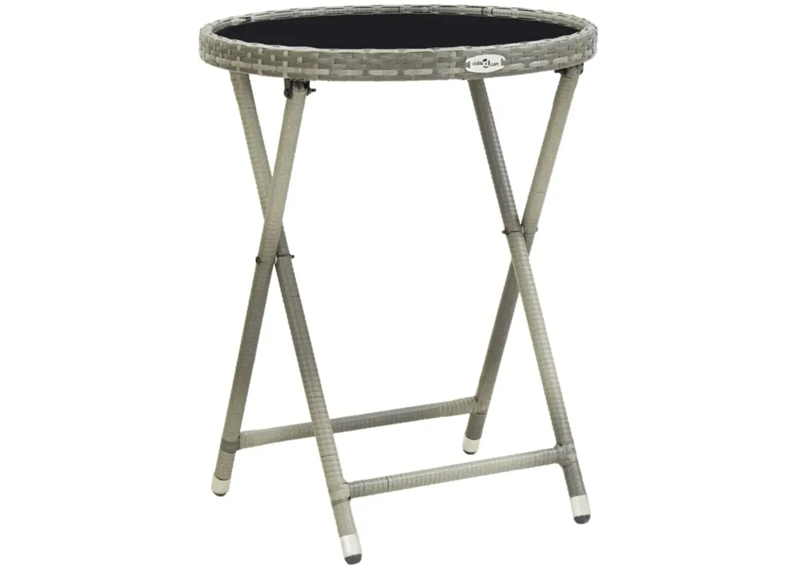 vidaXL Tea Table Gray 23.6" Poly Rattan and Tempered Glass