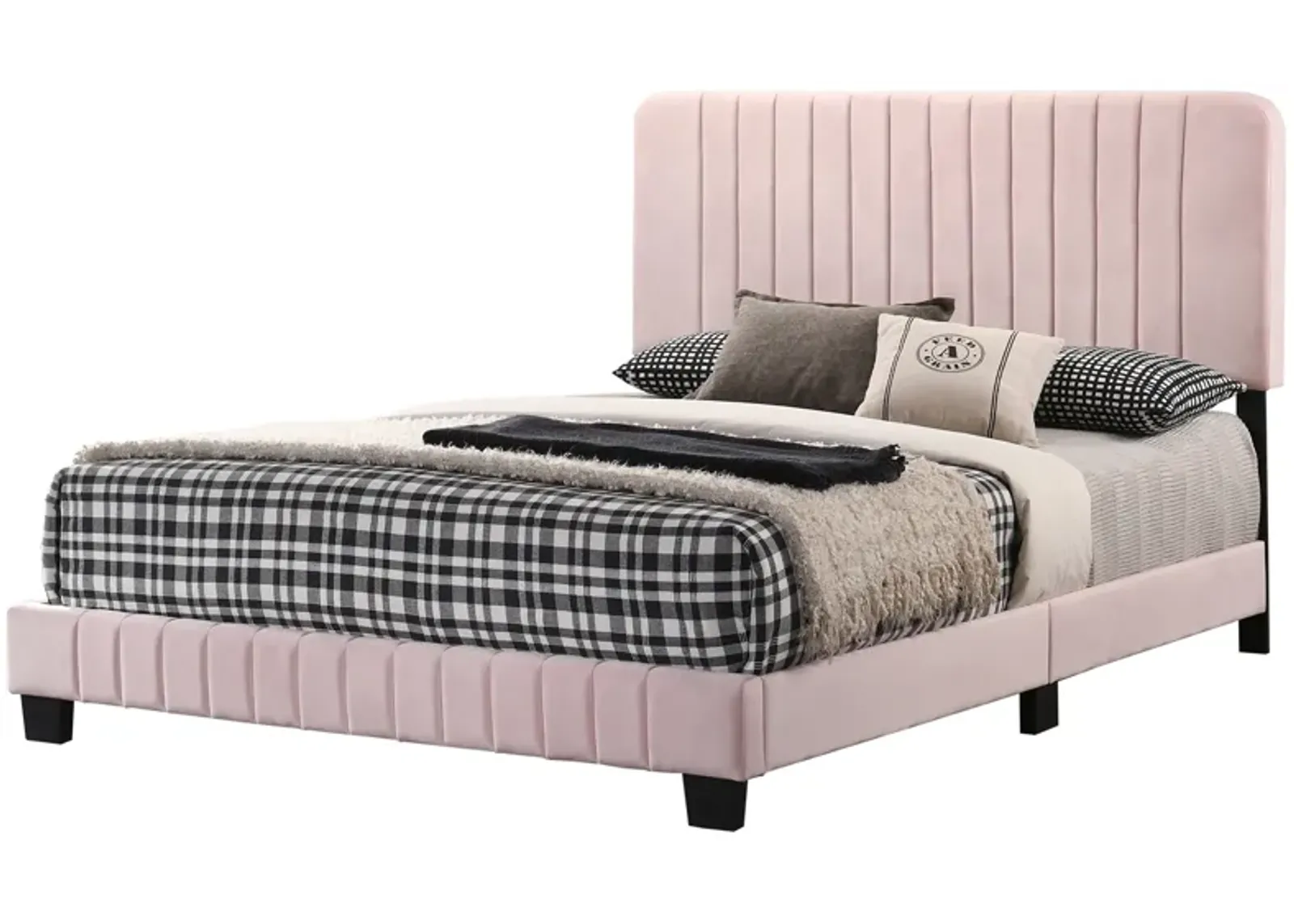 Lodi Velvet Upholstered Channel Tufted Queen Panel Bed