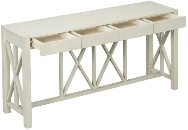 Merax Farmhouse Console Table  Acacia Veneer Entryway Table with 4 Drawers & Crisscross Design