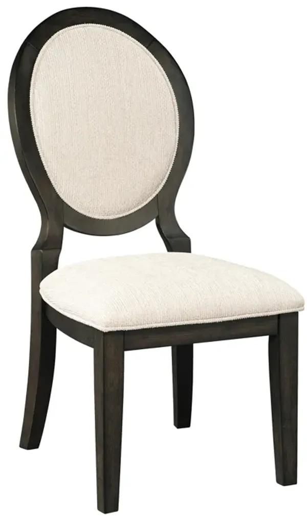 20 Inch Dining Chair, Set of 2, Oval Padded Back, Polylinen Cream Fabric - Benzara