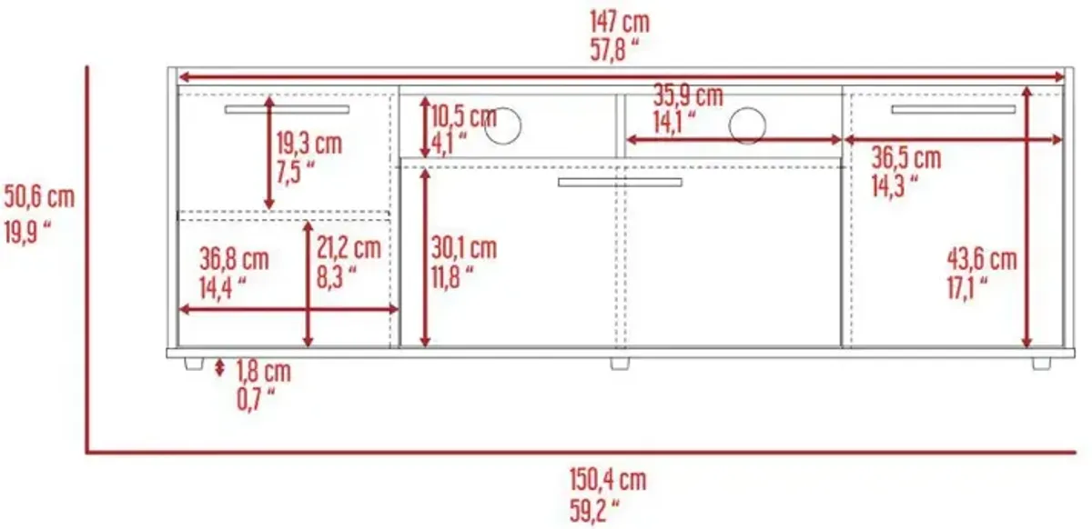 DEPOT E-SHOP Hollywood Tv Stand , Back Holes, Two-Door Cabinets, One Flexible Cabinet- Dark Walnut, For Living Room