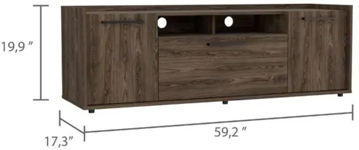 DEPOT E-SHOP Hollywood Tv Stand , Back Holes, Two-Door Cabinets, One Flexible Cabinet- Dark Walnut, For Living Room