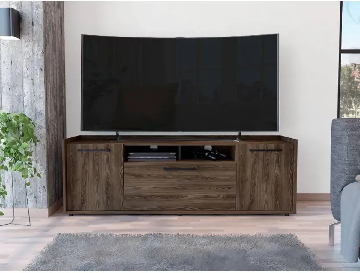 DEPOT E-SHOP Hollywood Tv Stand , Back Holes, Two-Door Cabinets, One Flexible Cabinet- Dark Walnut, For Living Room