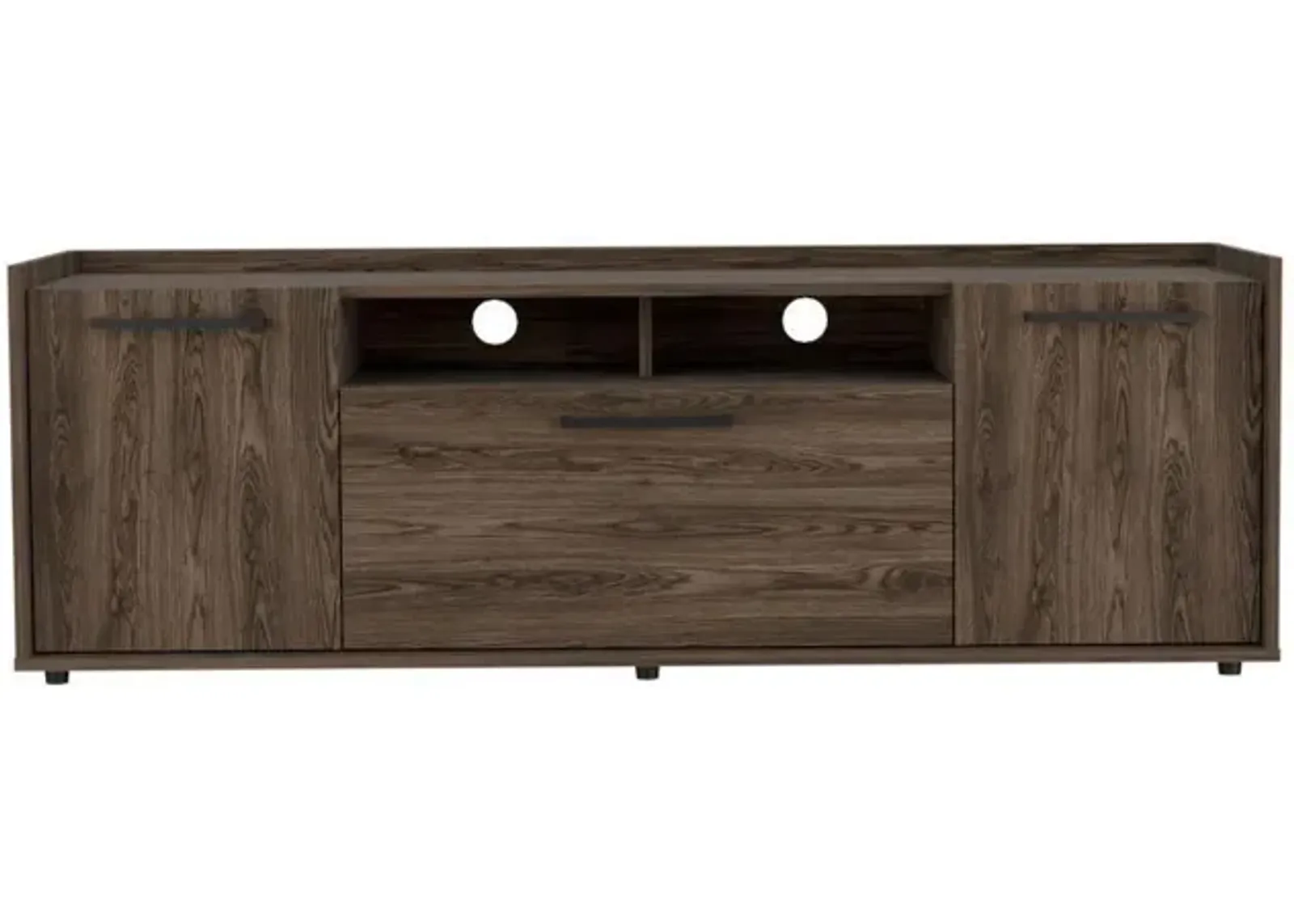 DEPOT E-SHOP Hollywood Tv Stand , Back Holes, Two-Door Cabinets, One Flexible Cabinet- Dark Walnut, For Living Room