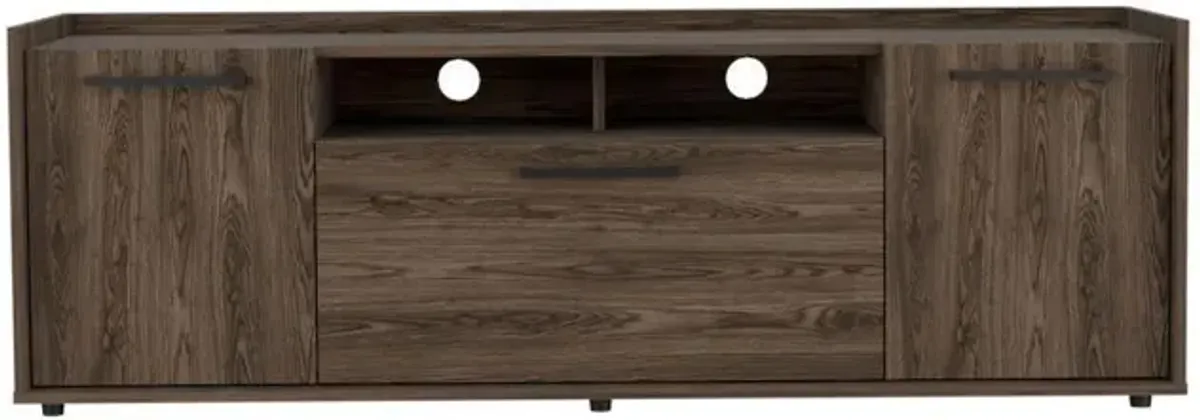 DEPOT E-SHOP Hollywood Tv Stand , Back Holes, Two-Door Cabinets, One Flexible Cabinet- Dark Walnut, For Living Room