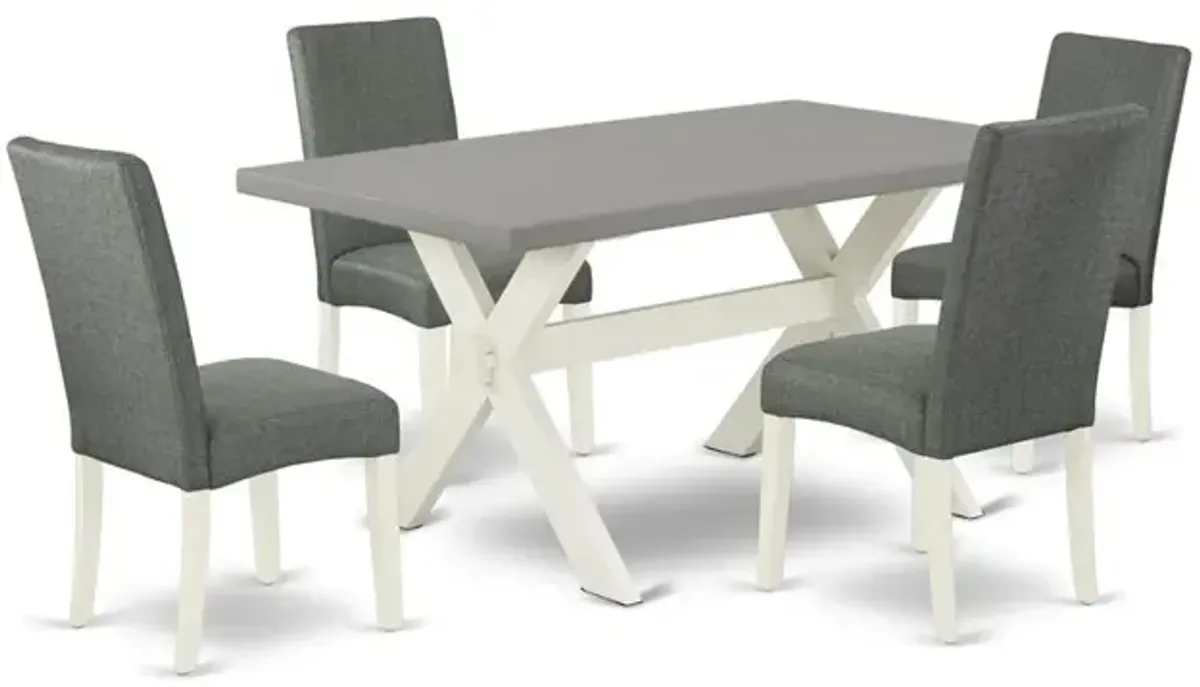 East West Furniture X096DR207-5 5-Pc Dining Room Set - 4 Dining Padded Chairs and 1 Modern Rectangular Cement Breakfast Table Top with High Chair Back - Linen White Finish