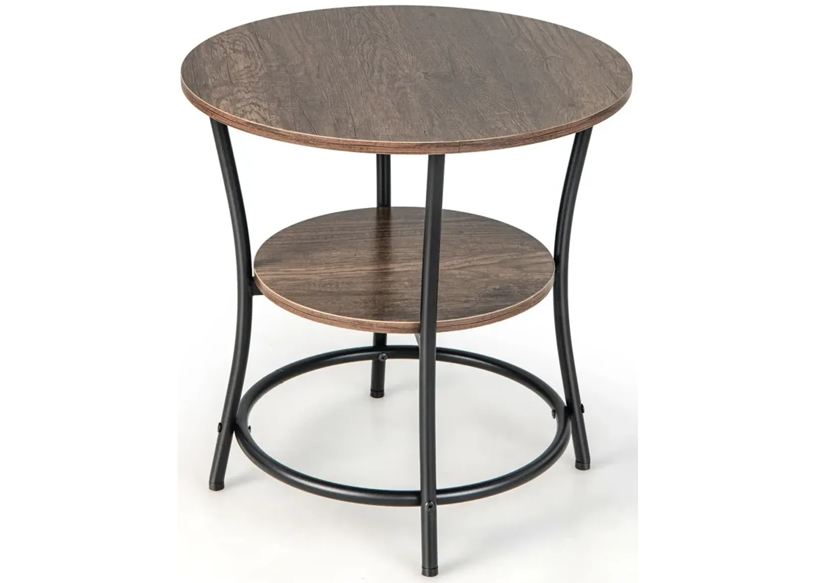 2-Tier Round End Table with Open Storage Shelf and Sturdy Metal Frame