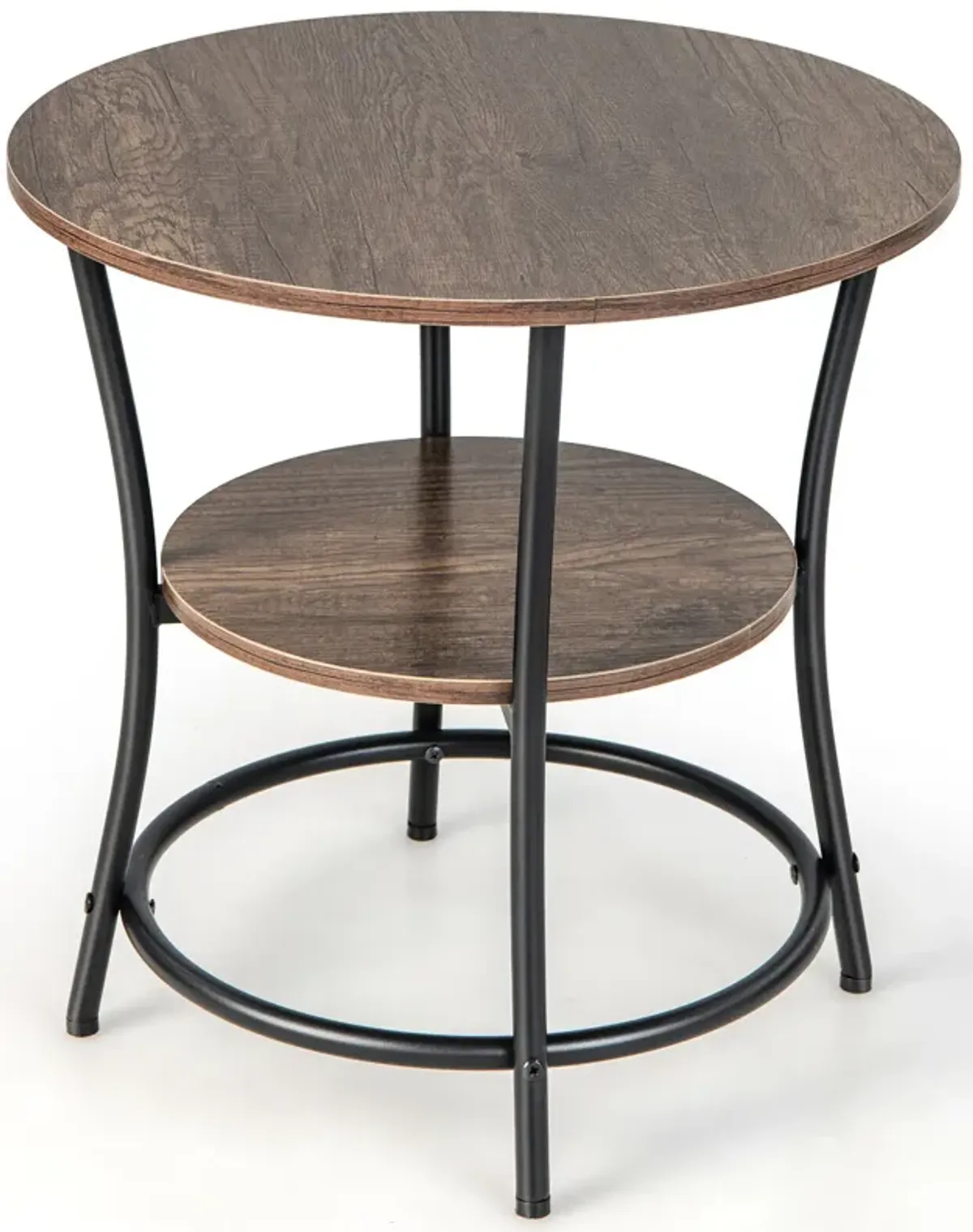 2-Tier Round End Table with Open Storage Shelf and Sturdy Metal Frame