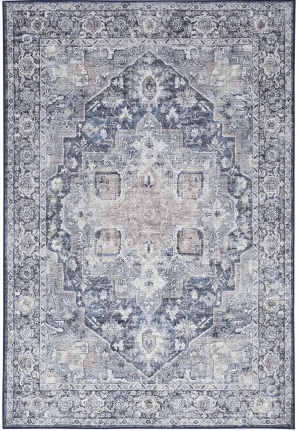 Machine Washable Series 1 SR101 Ivory/Navy 4' x 6' Rug