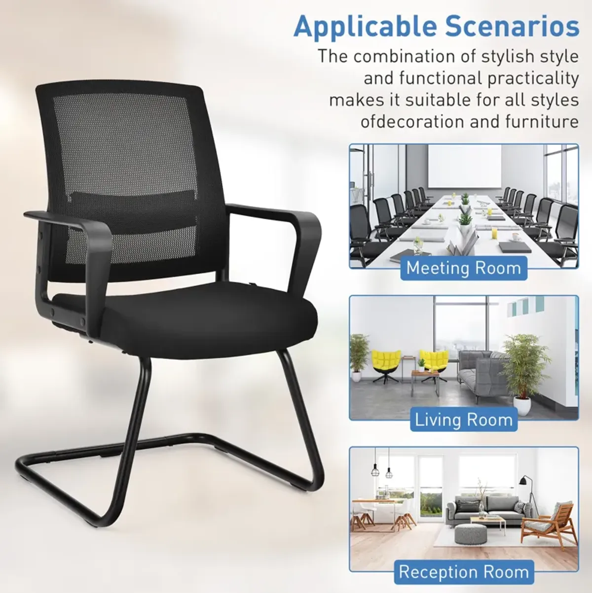 Costway Set of 4 Conference Chairs Mesh Reception Office Guest Chairs w/ Lumbar Support