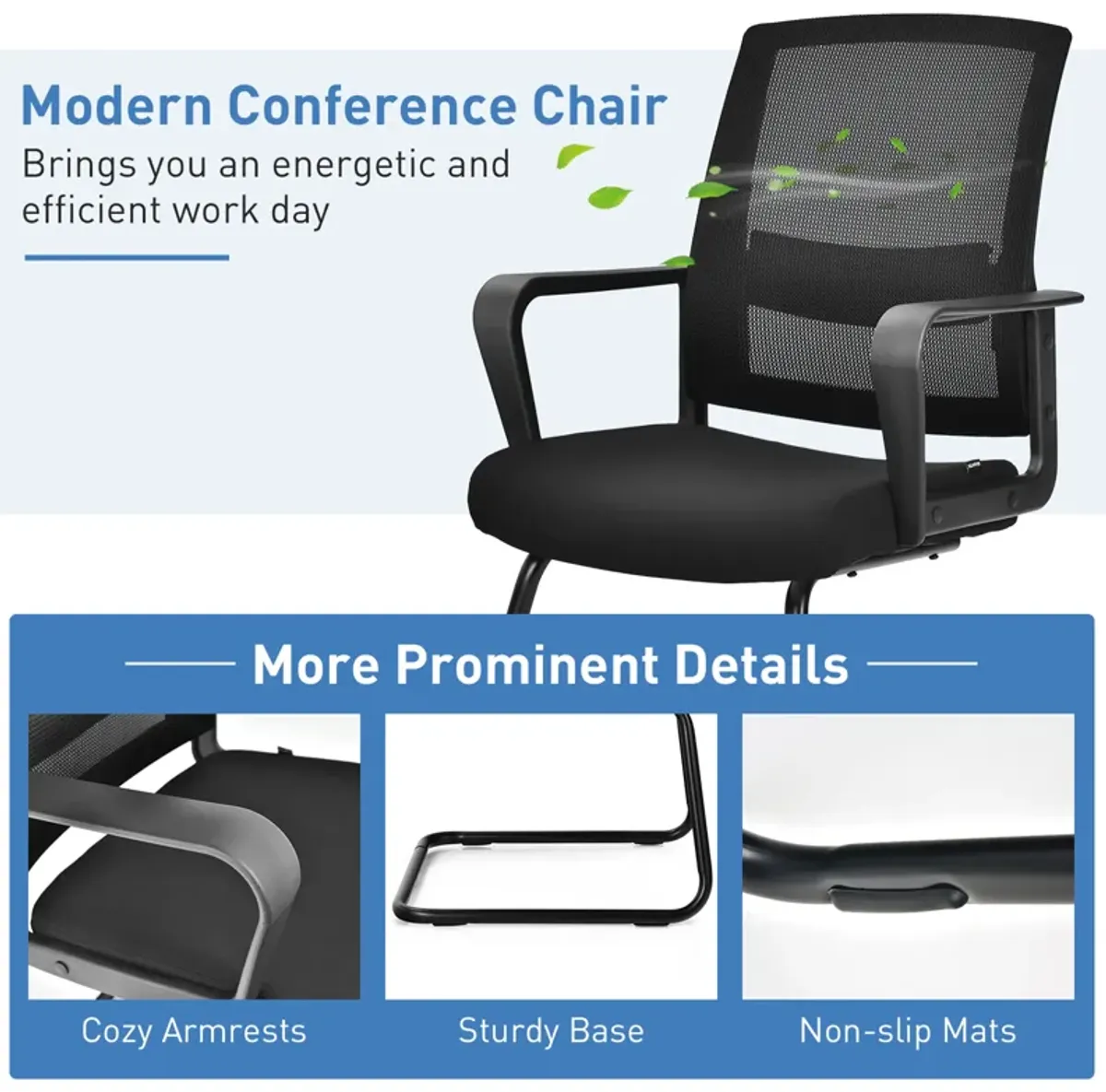 Costway Set of 4 Conference Chairs Mesh Reception Office Guest Chairs w/ Lumbar Support