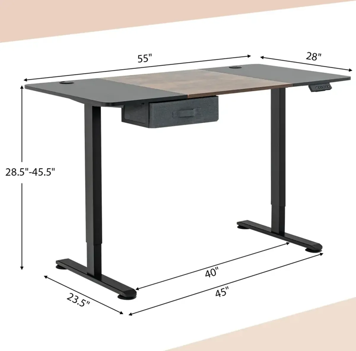 Height Adjustable Electric Standing Desk with USB Charging Port