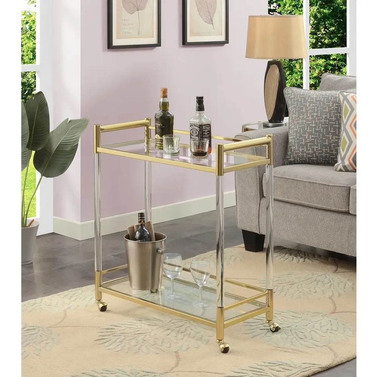 Convenience Concepts Royal Crest 2 Tier Acrylic Glass Bar Cart