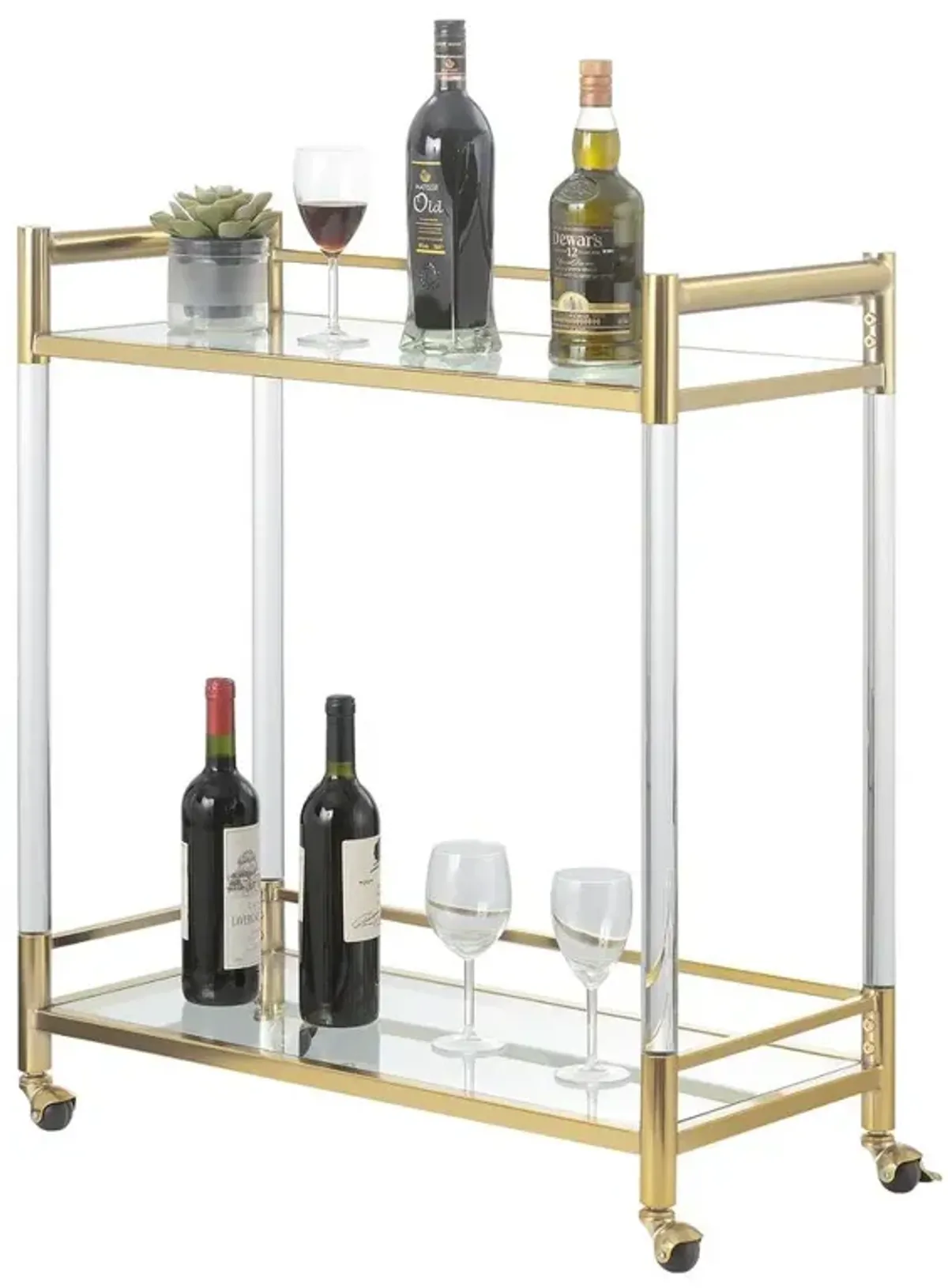 Convenience Concepts Royal Crest 2 Tier Acrylic Glass Bar Cart