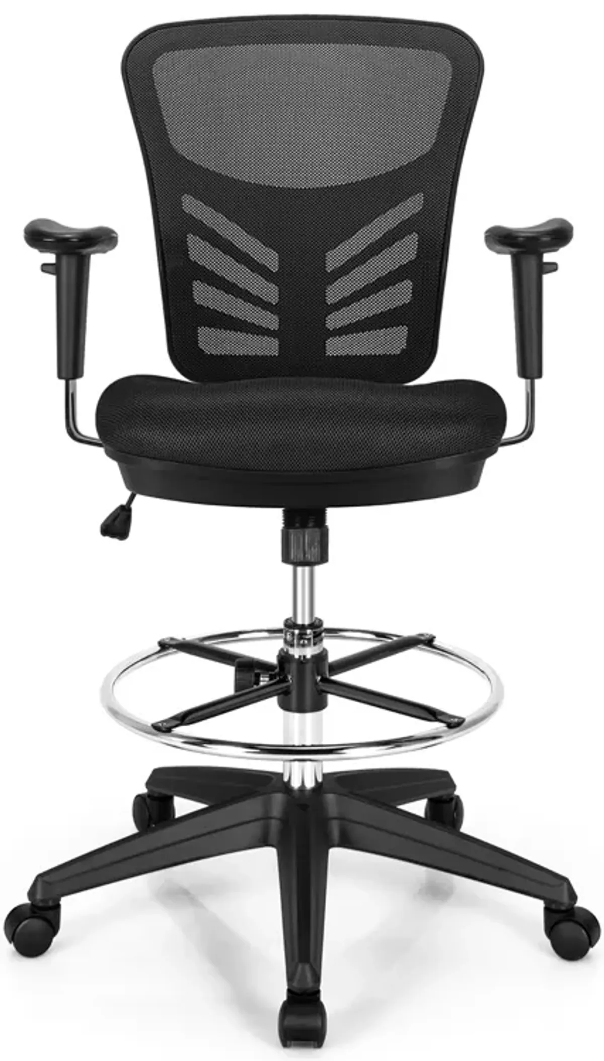 Costway Mesh Drafting Chair Office Chair w/Adjustable Armrests & Foot-Ring Black