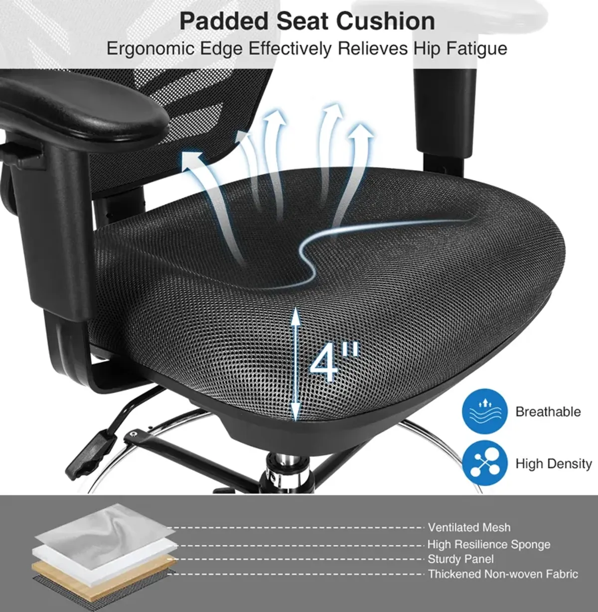 Costway Mesh Drafting Chair Office Chair w/Adjustable Armrests & Foot-Ring Black