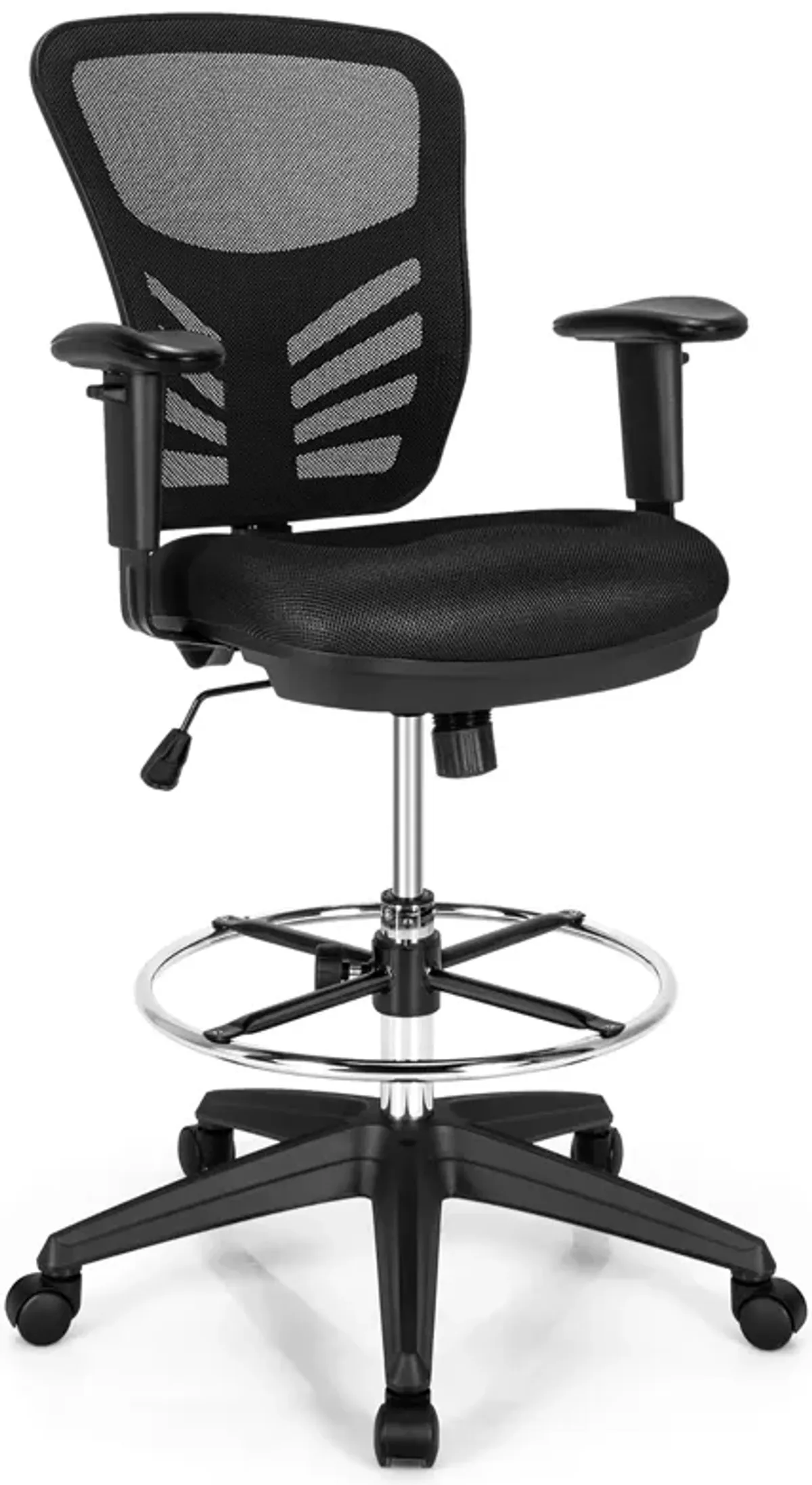 Costway Mesh Drafting Chair Office Chair w/Adjustable Armrests & Foot-Ring Black