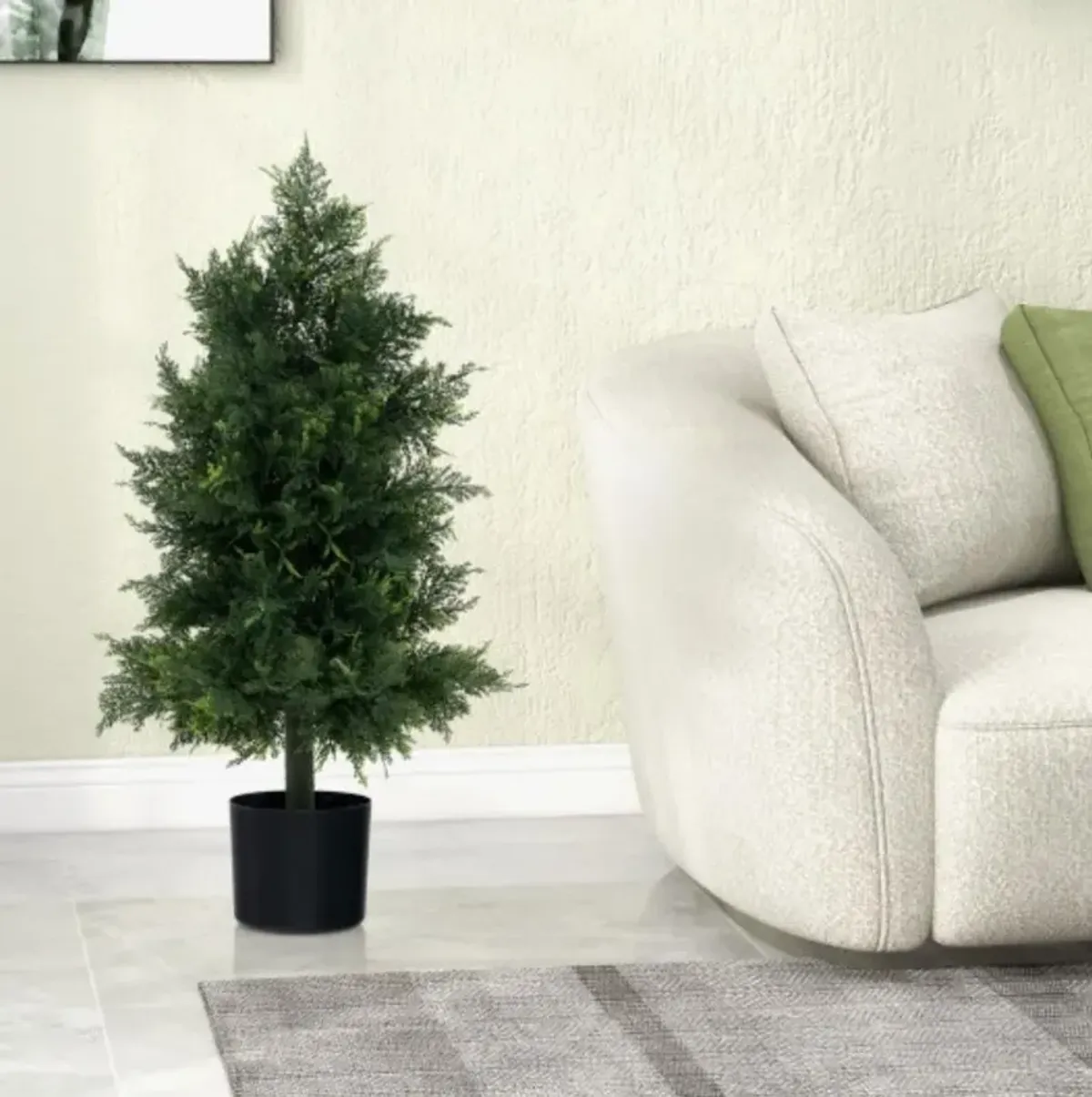 Artificial Cedar Topiary Tree in Plastic Nursery Pot – Perfect for Porch and Office Decor