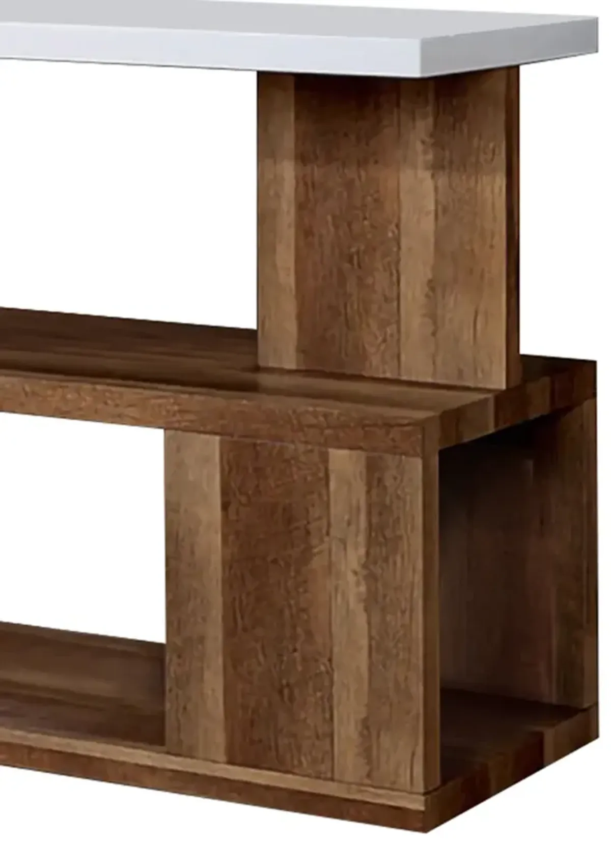 Two Tone Modern Sofa Table with Bottom Shelf, White and Brown-Benzara