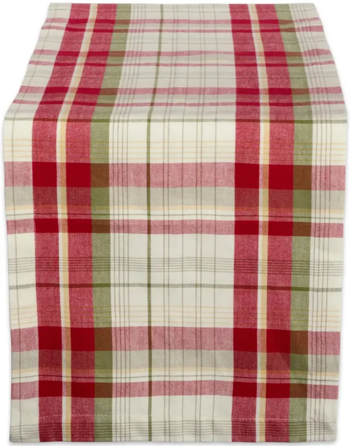 14" x 108" Red  Moss Green And White Rectangular Orchard Plaid Table Runner