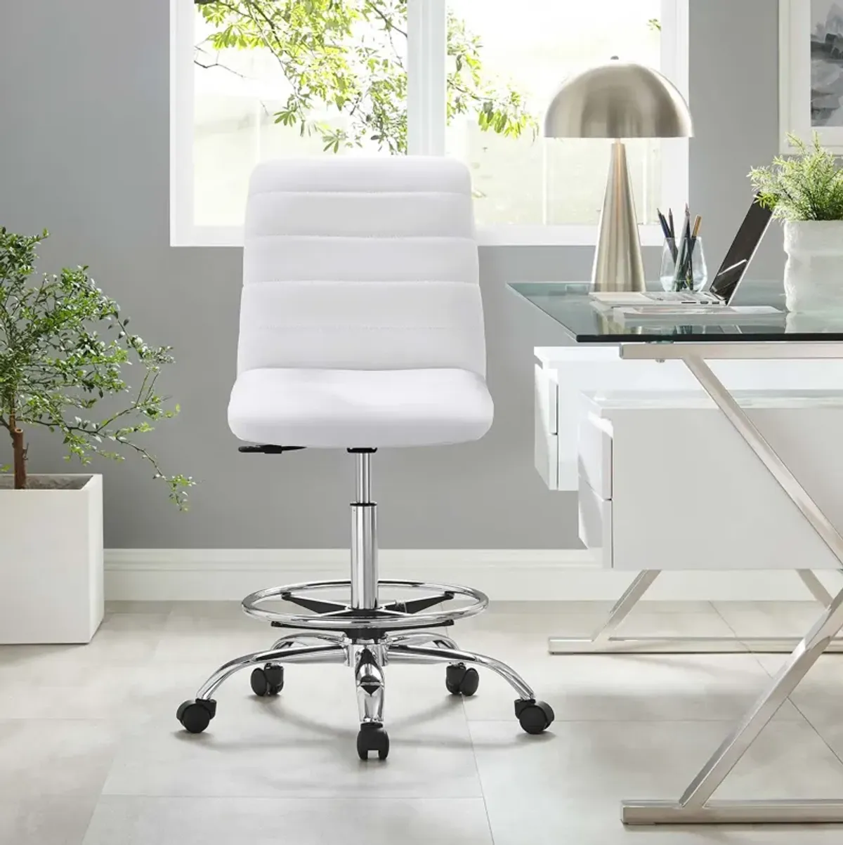 Modway Furniture - Ripple Armless Vegan Leather Drafting Chair