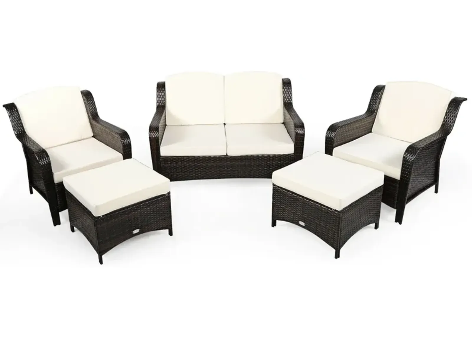 5 Pieces Patio Rattan Sofa Set with Cushion and Ottoman