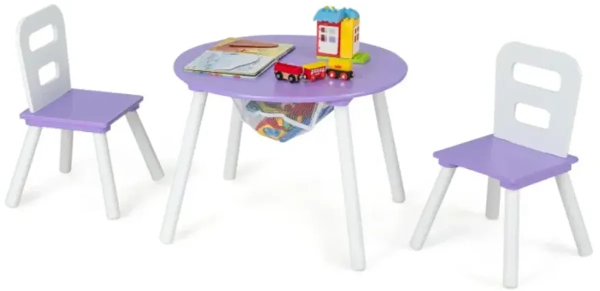 Hivvago Wood Activity Kids Table and Chair Set with Center Mesh Storage