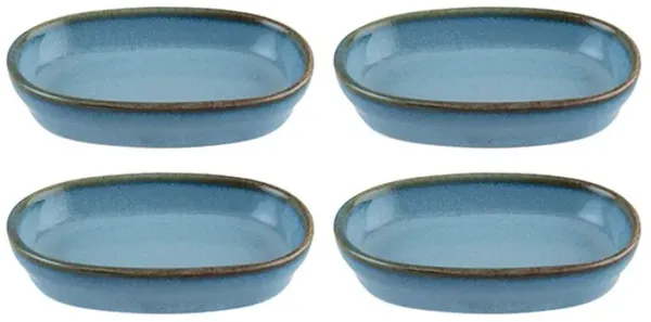 Sky 4" x 2.5" x h:0.75" Oval Blue Porcelain Platter (Set of 4)