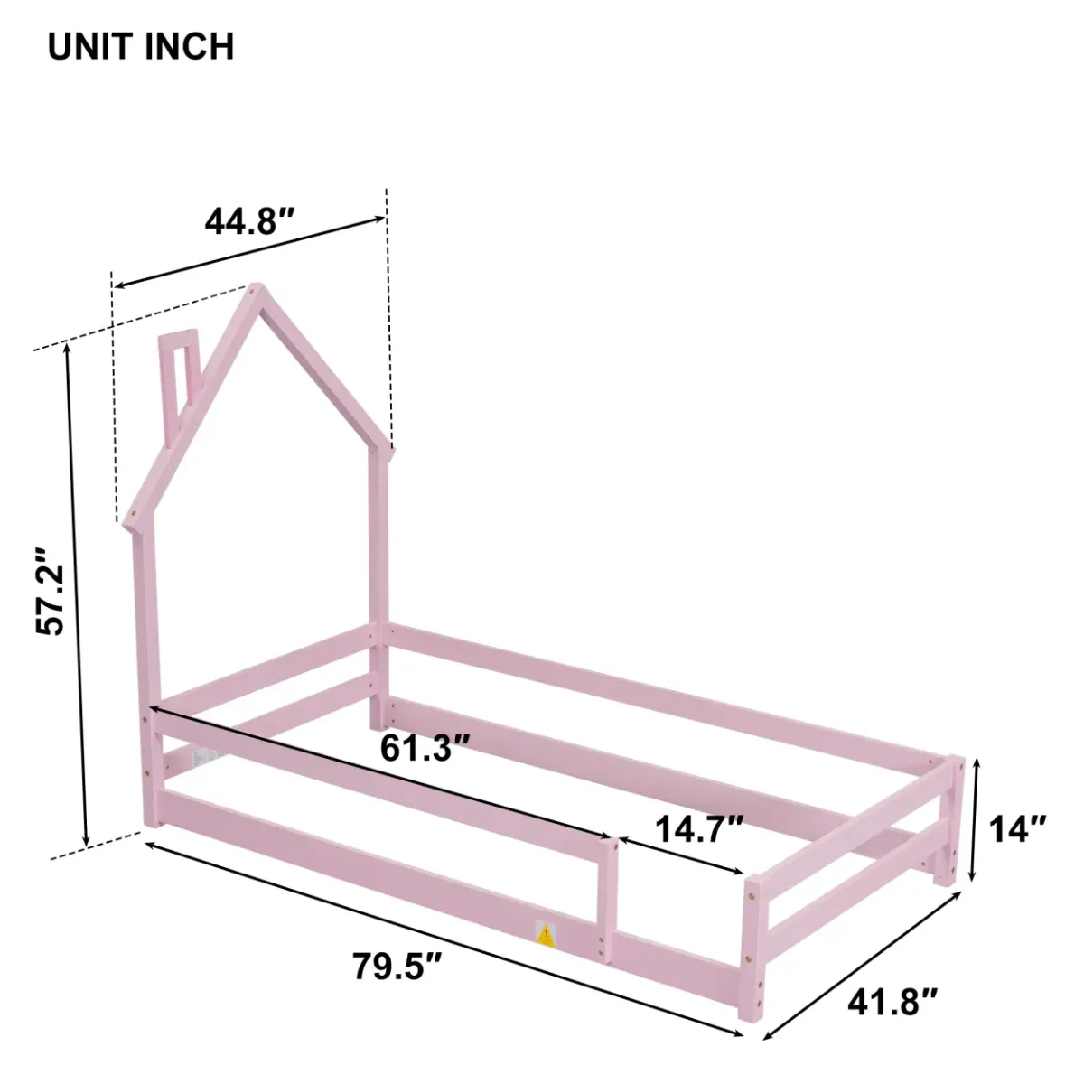 Twin Size Wood Bed With Houseshaped Headboard Floor Bed With Fences, Pink