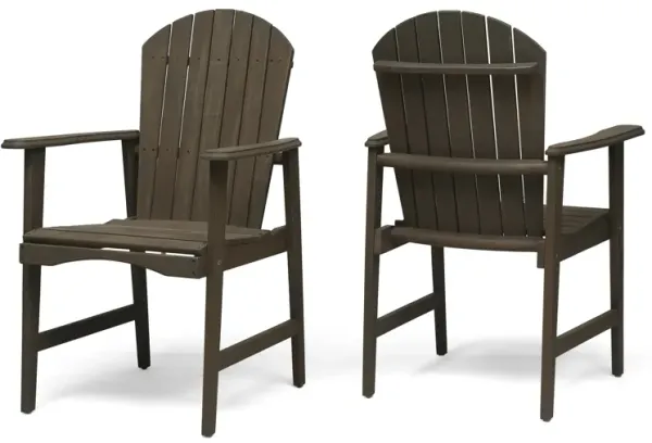 Pima Outdoor Dining Chair Set of 2, Adirondack Taupe Gray Acacia Wood - Benzara