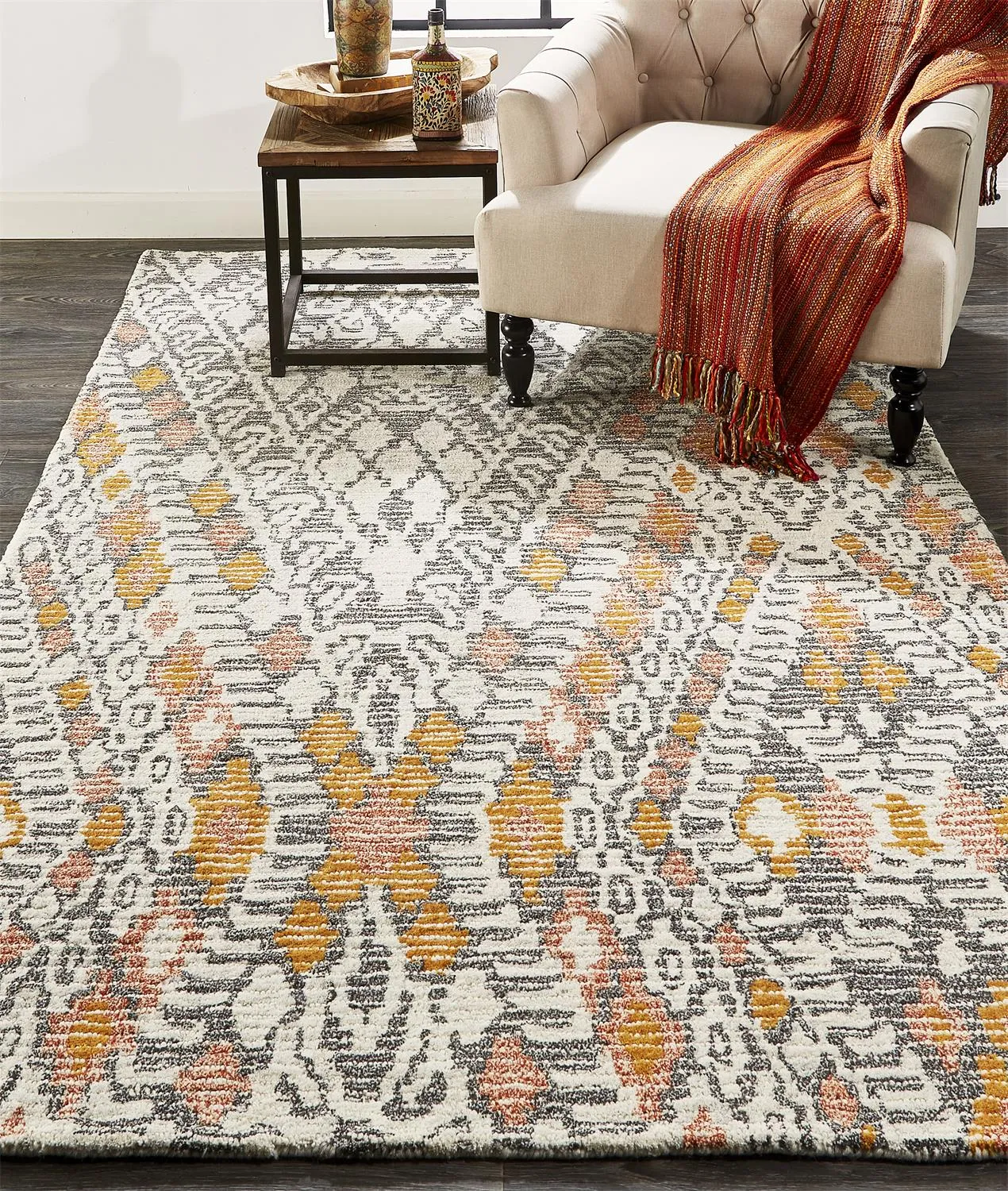 Arazad 8476F Gray/Ivory/Orange 3'6" x 5'6" Rug