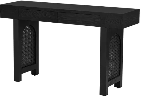 Clihome Narrow Console Table with Rattan Accent, Natural Wood Finish Entryway Table with Storage Drawers, Stylish Rustic Sofa Table for Living Room and Hallway (Natural)