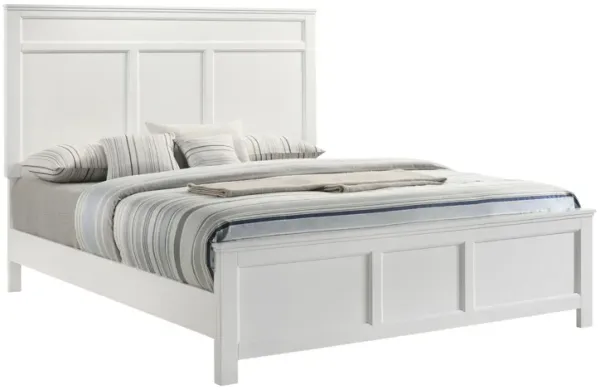 Aver King Size Bed, Transitional Carved Panel Design, White Wood Finish - Benzara