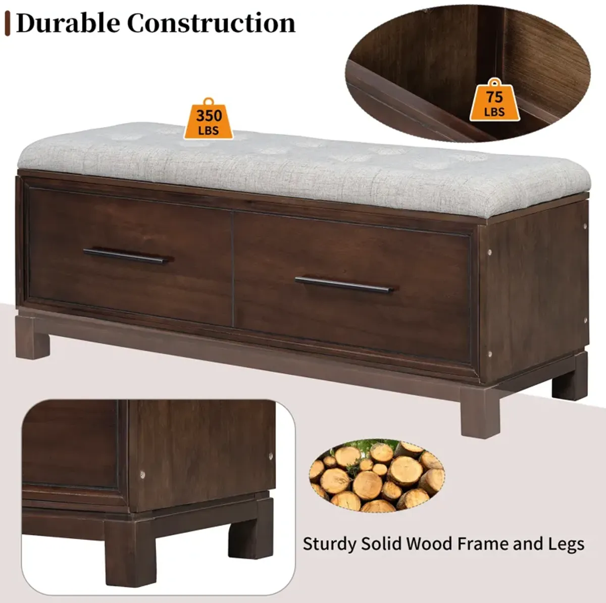 Clihome Shoe Bench with Removable Cushion, Entryway Bench with Hidden Storage for Living Room, Entryway, and Hallways (Natural)