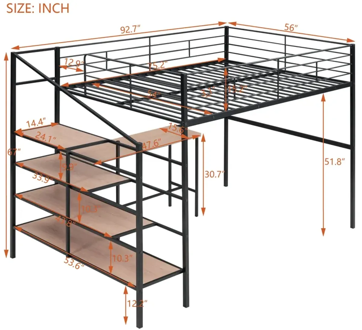 Merax Metal Loft Bed with Desk and Storage Ladder