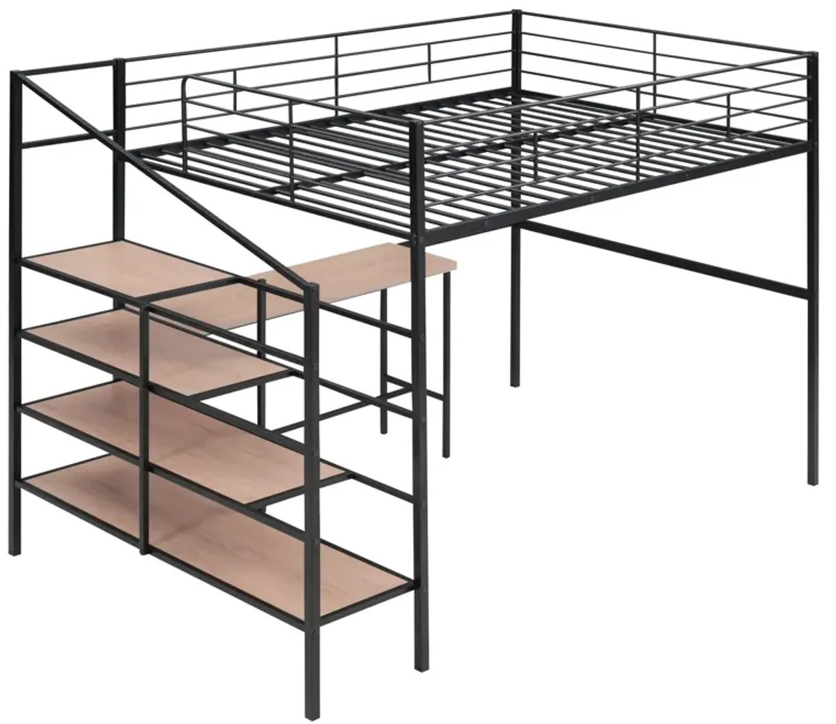 Merax Metal Loft Bed with Desk and Storage Ladder