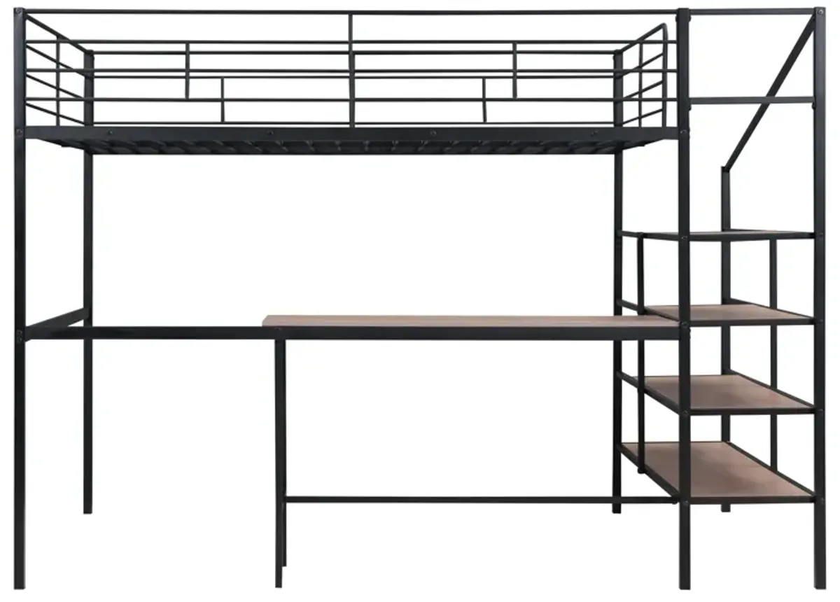 Merax Metal Loft Bed with Desk and Storage Ladder