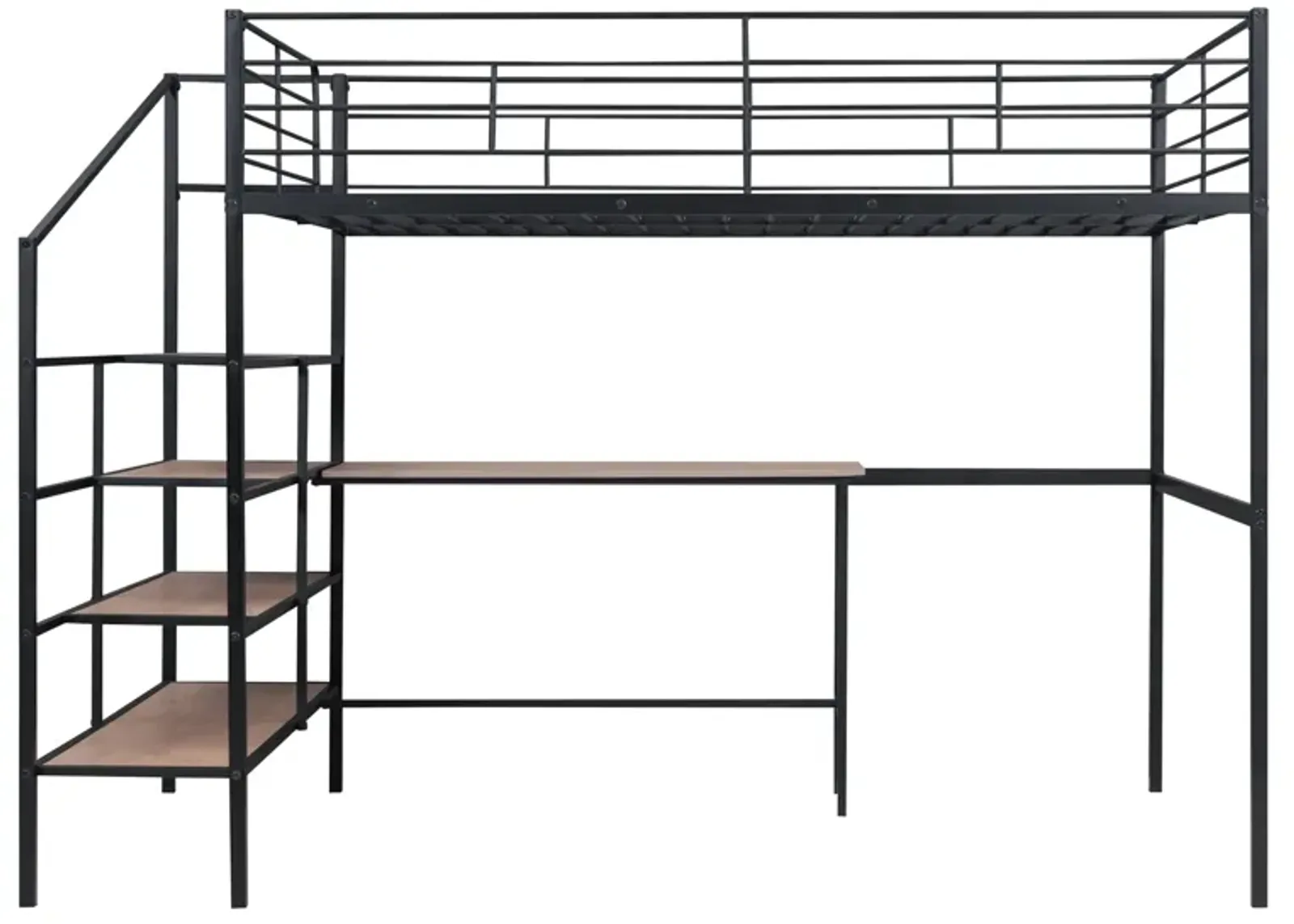 Merax Metal Loft Bed with Desk and Storage Ladder