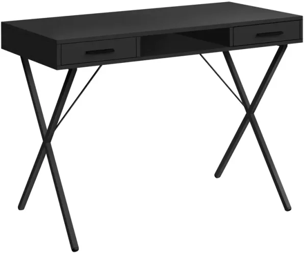 Monarch Specialties I 7791 Computer Desk, Home Office, Laptop, Left, Right Set-up, Storage Drawers, 42"L, Work, Metal, Laminate, Black, Contemporary, Modern