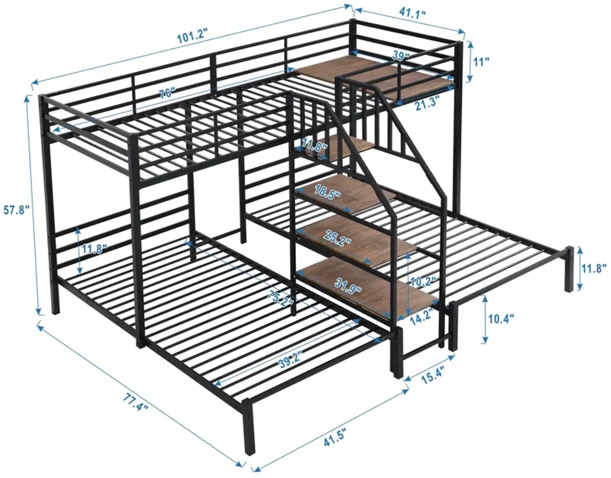 Merax Triple Bunk Bed with Storage Shelves