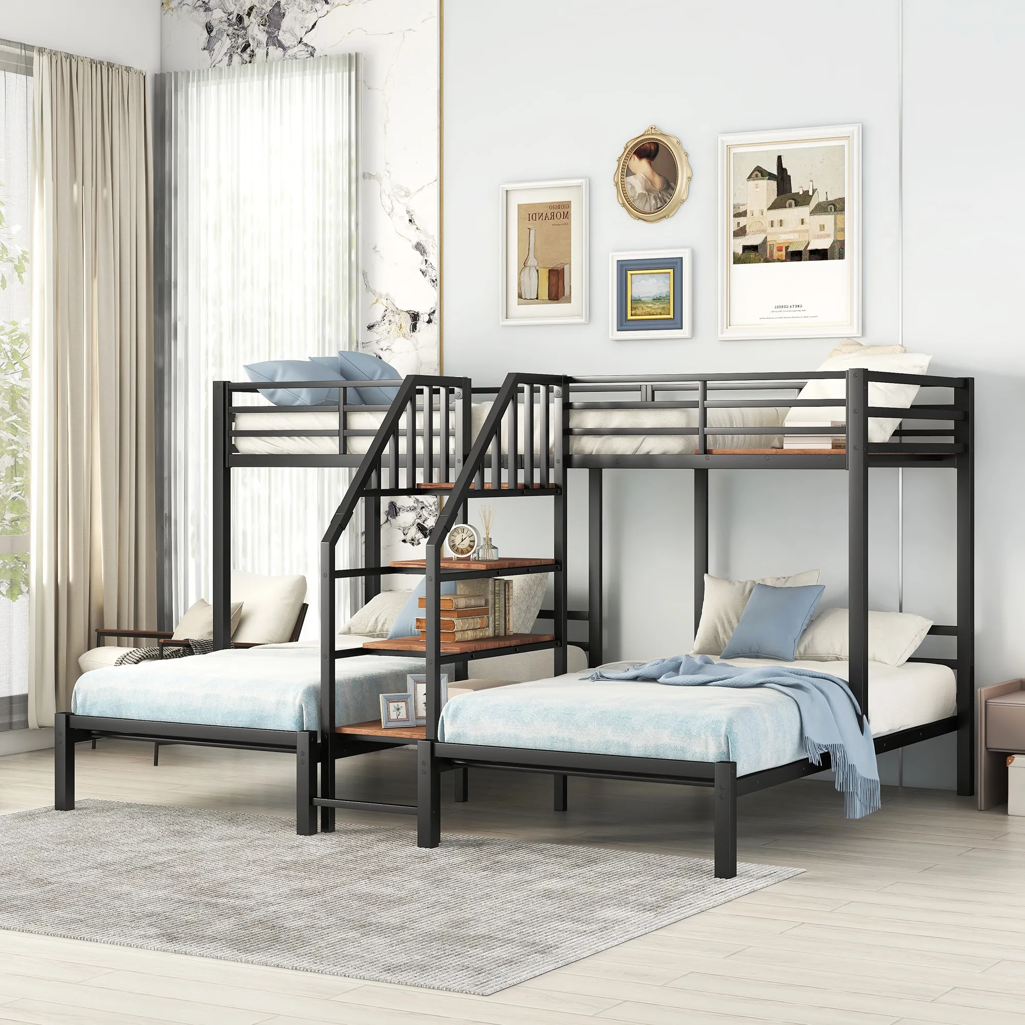 Merax Triple Bunk Bed with Storage Shelves