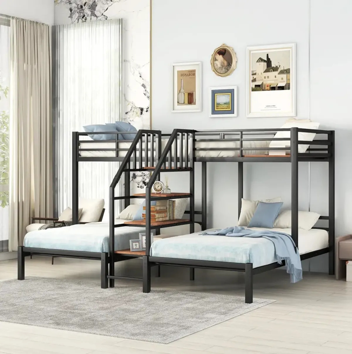 Merax Triple Bunk Bed with Storage Shelves