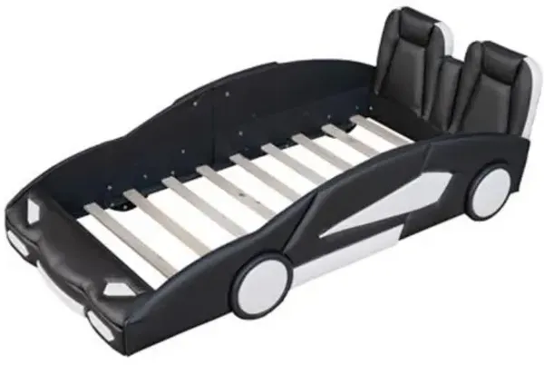 Race Car-Shaped Platform Bed with Wheels Fun & Sturdy Kids' Bed Frame