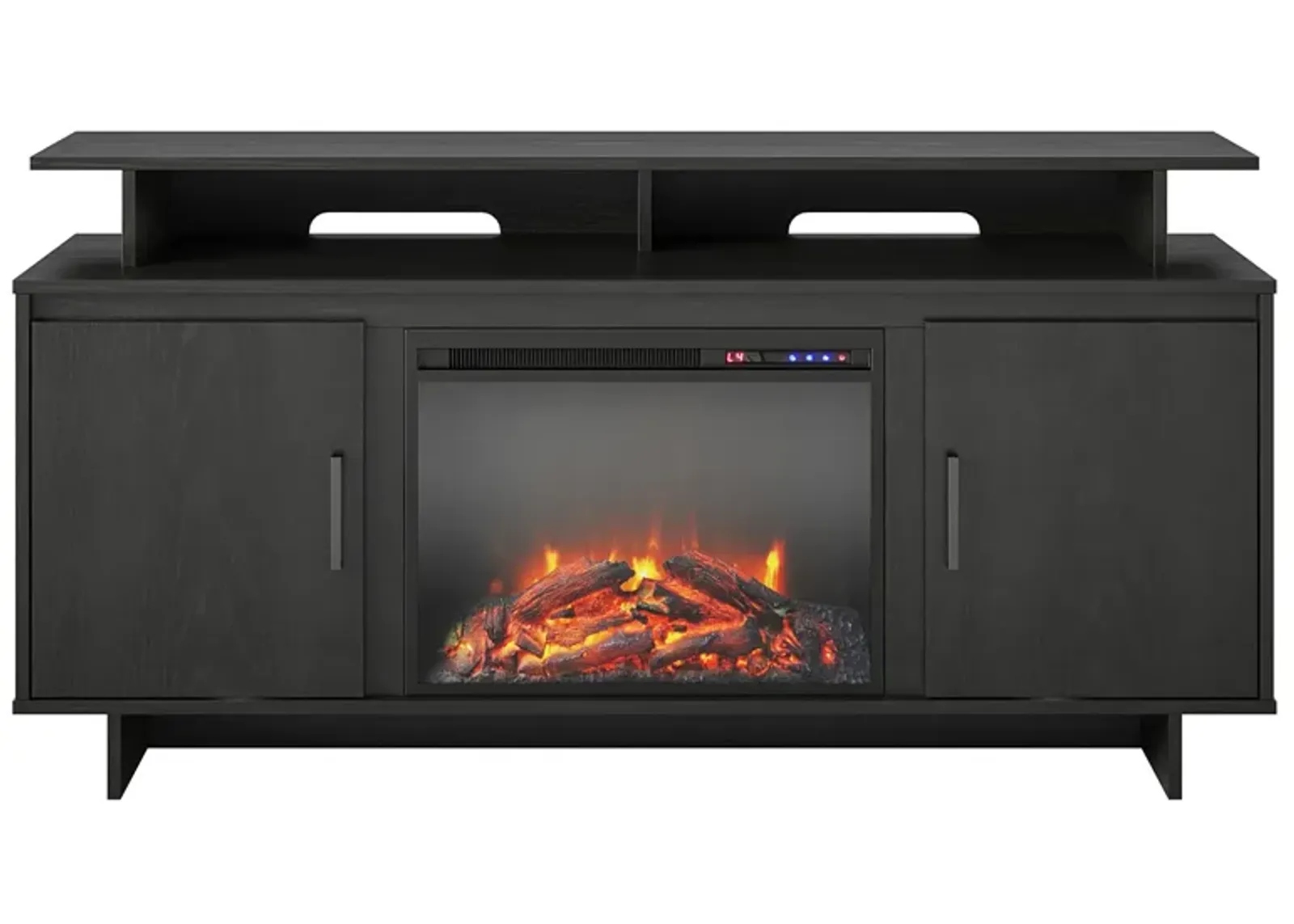 Ameriwood Home Merritt Avenue Electric Fireplace Space Heater TV Console with Storage Cabinets for TVs up to 74"