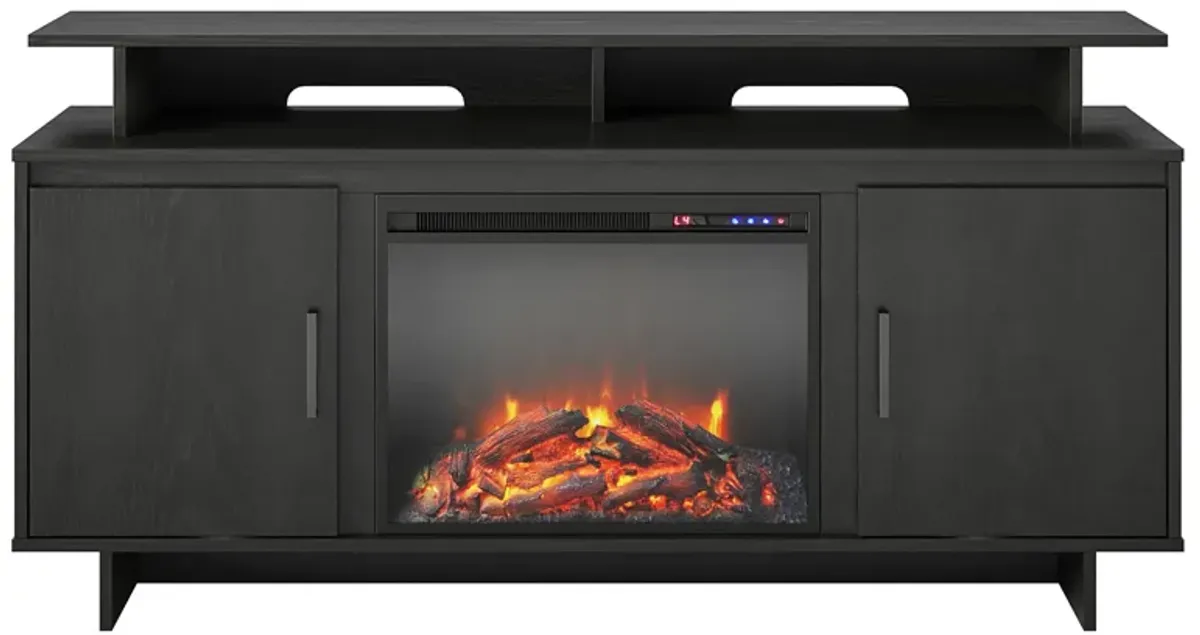 Ameriwood Home Merritt Avenue Electric Fireplace Space Heater TV Console with Storage Cabinets for TVs up to 74"