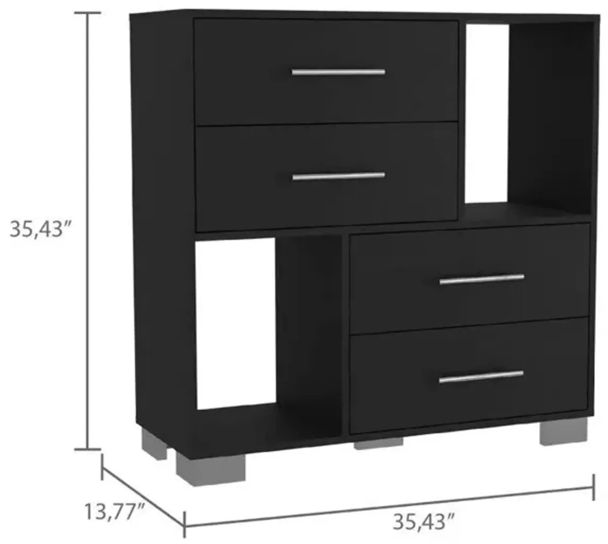 DEPOT E-SHOP Fountain Dresser, Two Open Shelves, Four Drawers-Black, For Bedroom