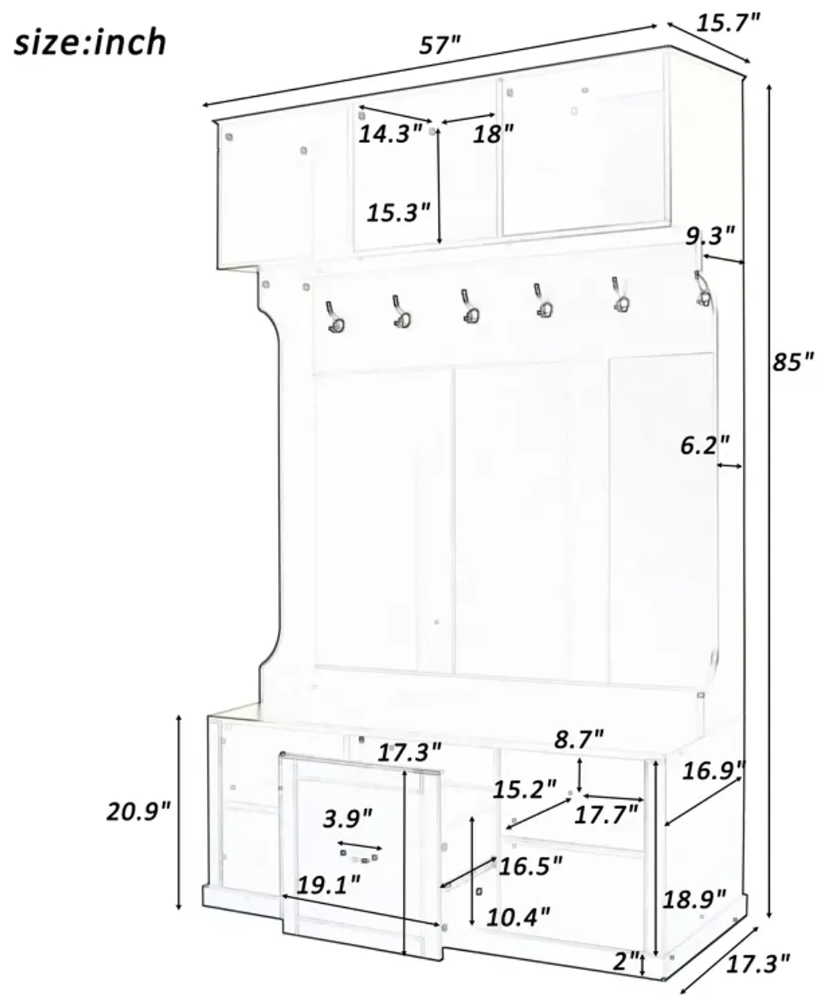 Merax Hall Tree with 6 Hooks Coat Hanger Entryway Bench