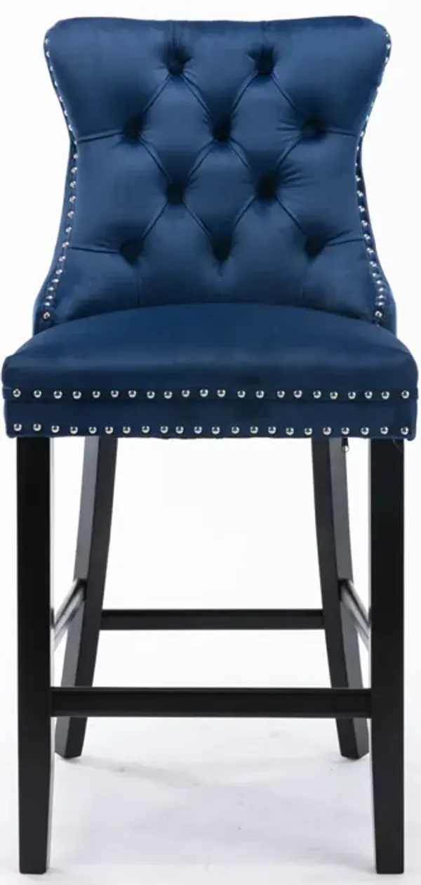 Streamdale Blue Velvet Button Tufted Barstools with Chrome Trim (Set of 2)