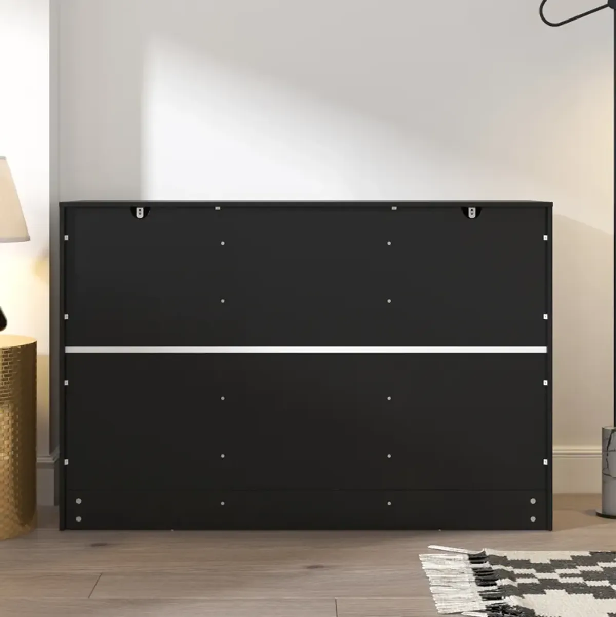 47.3” Wide 9 Drawer Dresser With Black Finish For Bedroom In Black